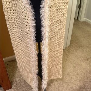 Cream Knit Shawl with Fringe